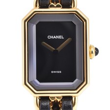 CHANEL Premiere S H0001 GP / Leather black Dial Quartz Ladies Watch D#144511