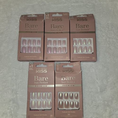 5pc Lot Kiss Bare but Better Premium TruNude Nails, Glue Included- Short Length