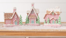 ADORABLE CHRISTMAS GINGERBREAD HOUSES PINK-SET OF 3 ASSORTED