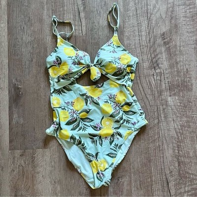 Adore Me Lemon Print One Piece Swimsuit cutout sz. Medium