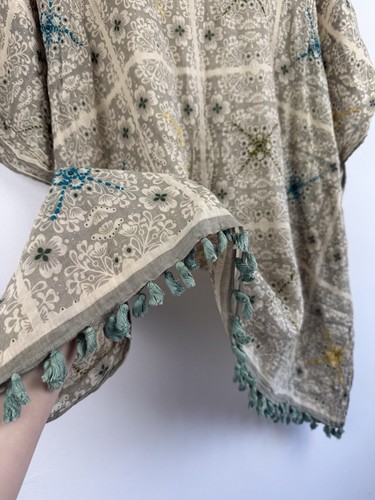 One Hundred Stars Kaftan Shirt Cover Up Blouse Tunic Grey Tassels Lightweight - Picture 6 of 9