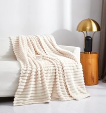 Soft Mink Faux Fur Throw Blanket Warm Cozy Bed Sofa Stripped Throws Teddy Throw