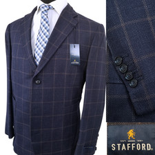 NEW 198 Stafford Men Unstructured Unlined Lite Blazer 42S Blue W.pane SportCoat