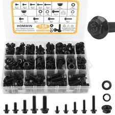 Homwin 286Pcs Flange Metric Bolt Assortment, M6-1.0, M8-1.25, M10-1.5 (12mm t...