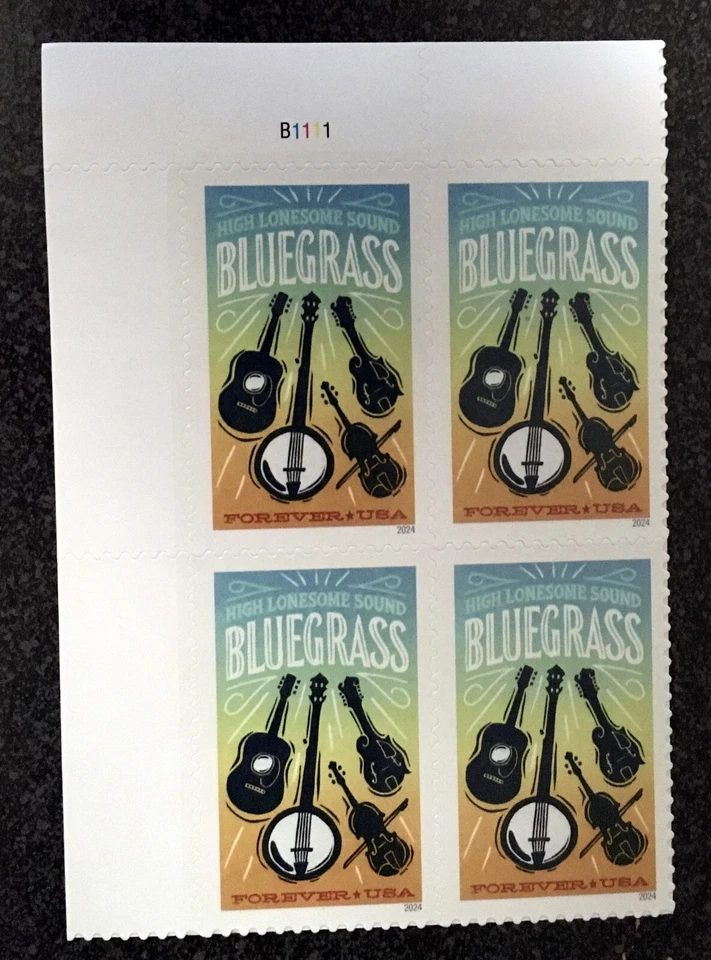 2024USA #5844 Forever Bluegrass - Plate Block of 4  Mint  guitar music - Image 2 of 4