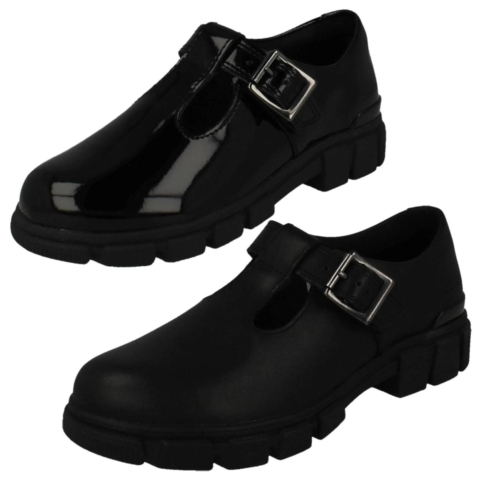Scarpe da scuola Clarks ""Evyn Bar K"" grosse cinturino a T per ragazze Adattamento F & G