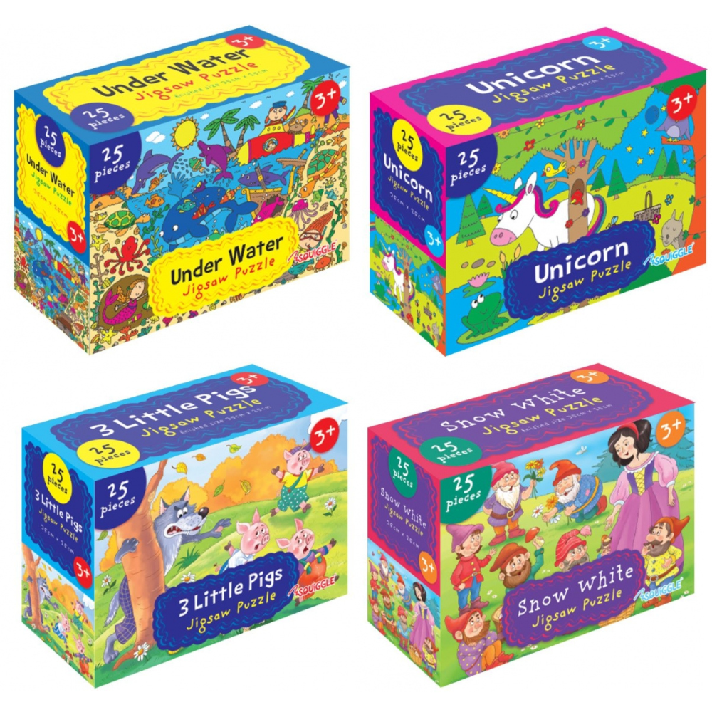 Jigsaw Puzzles Pack of 4 – Snow White & Unicorn Themes | 25 Pieces