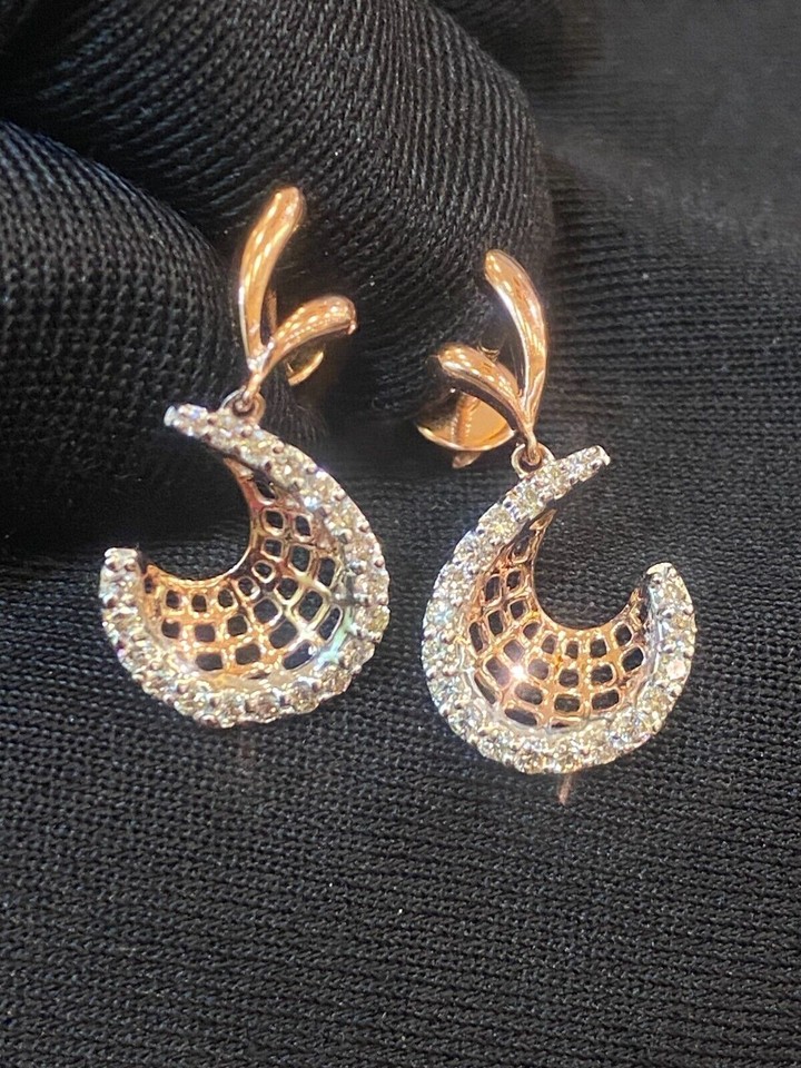 Boucles D'oreilles Diamants 0.70 Ct Or 14K - Pave Rond Brillant Naturel - Style Dangle élégant