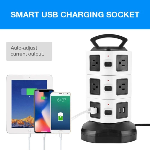 Vertikale Überspannungsschutz Steckdosenleiste Turm USB Ports Steckdose 6 Fuß Verlängerungskabel - Bild 7 von 12