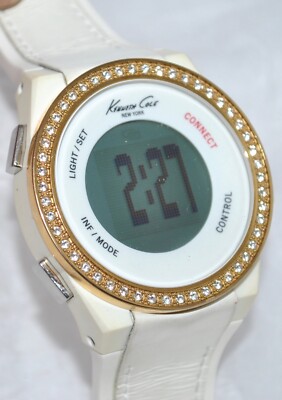 Kenneth Cole Women S Lcd Connect Smart Watch Crystal Bezel Silicone Band G0827a Ebay