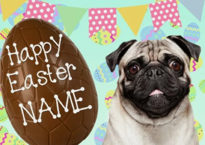Personalisierte Grußkarte Mops Hund Frohe Ostern A5 Schokoladenei EE22