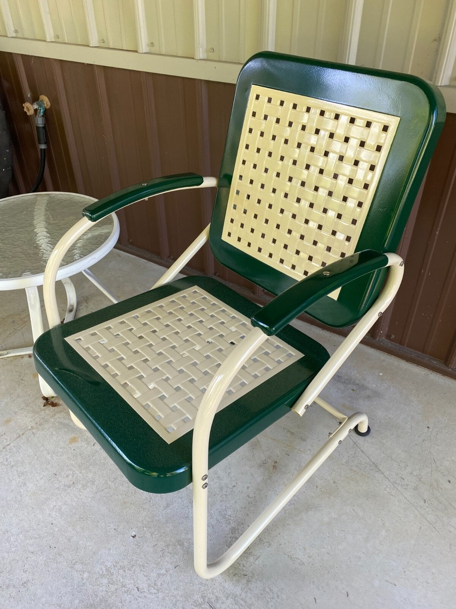 Vintage Metal Bunting Basket Weave Chair Stainless Steel