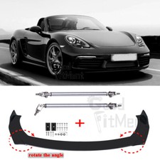 For Porsche 718 Cayman 982 Front Bumper Lip Spoiler Splitter + Strut Rods Glossy