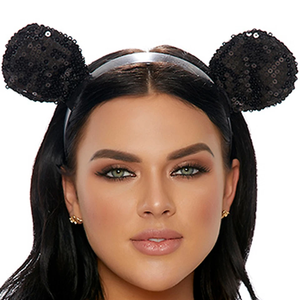 Diadema orejas de ratón lentejuelas pieza para la cabeza panda oso disfraz negro brillante 997806 Foto 2 de 2