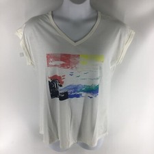 Style & Co. Women's Graphic T-Shirt  V-Neck ( Scenic Lines) Medium  Off White 
