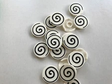 LEGO -NEW-#14769pb209-TILE-WHITE- ROUND 2 X 2 W/SPIRAL BLACK PATTERN-5 PIECES