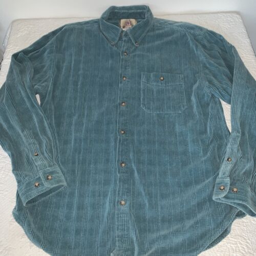 Vintage The Territory Ahead Shirt Mens XL Teal Waffle Grid Corduroy Button Up
