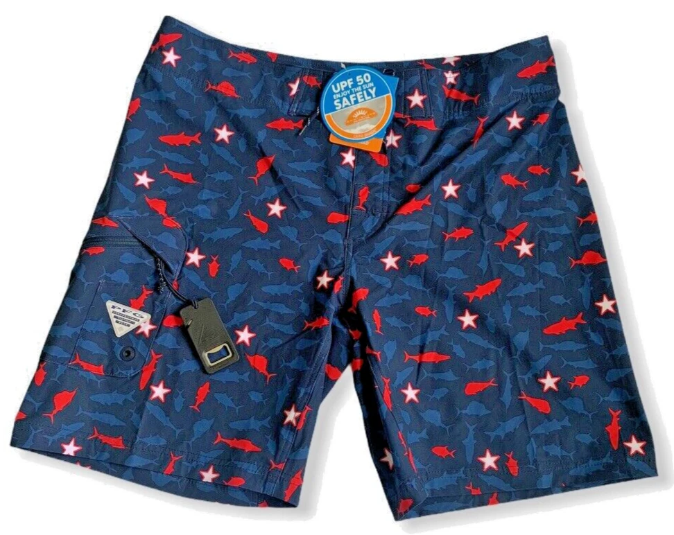 Columbia Shorts Trunks Swim PFG UPF 50 Omni Wicking Bottle Opener Men's 38