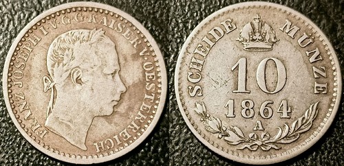 Österreich - Franz Joseph - 10 Kreuzer Silber 1864 A, Vienne Hervorragend! Km #