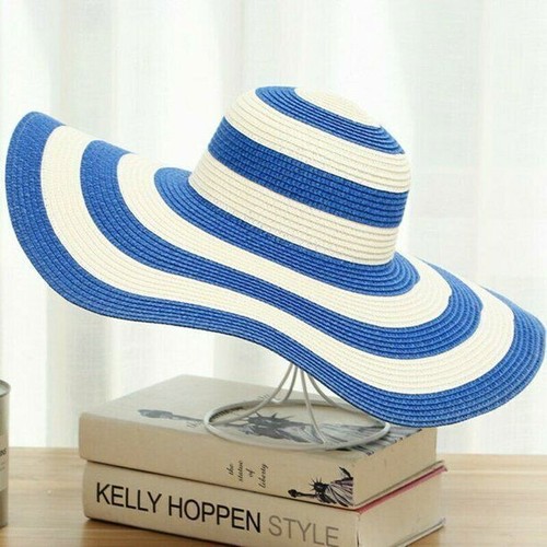 Summer Anti-UV Wide Brim Straw Hat Women Beach Floppy Striped Outdoor Cap - Picture 8 of 28