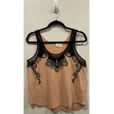 PINS AND NEEDLES Black Peach Lace Sleeveless Top Size M