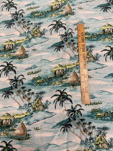 VTG Hoffman Silky California Hawaii Surfers 43" x 1.75 Yds HAWAIIAN Print FABRIC - Picture 6 of 13