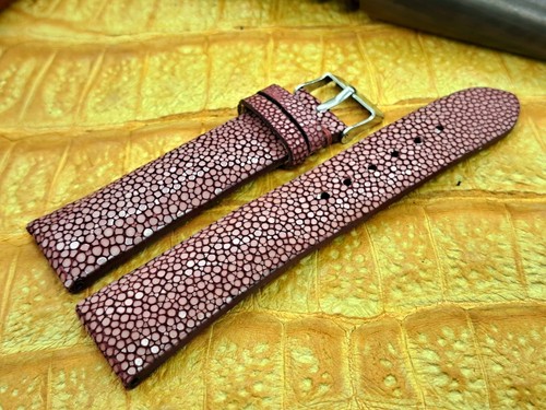 21mm/18mm Polished Stingray Leather Watch Band  Vintage Exotic Leather - Picture 1 of 11