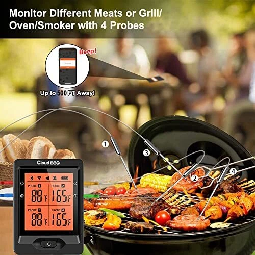 Wireless Meat Thermometer Of 500ft Bluetooth Meat Thermometer For Smoker Oven Gr