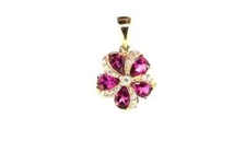 Sterling Silver Made 2Ct Simulated Amethyst/CZ Flower Pendant Yellow Gold Plated