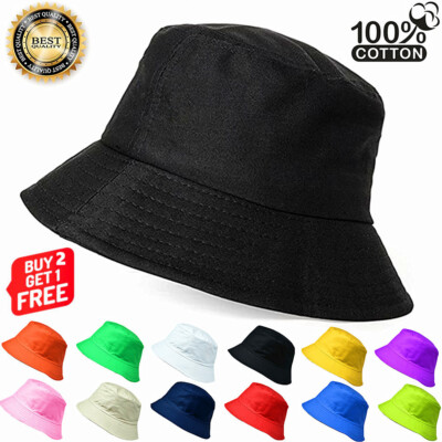 Bucket Hat 100% Cotton Fishing Boonie Brim Visor Sun Safari Plain Outdoor Caps
