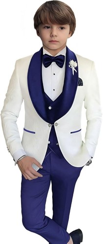 Jacquard Boys Suit Slim Fit Tuxedo for Boys 4 Pieces Kids Tuxedo Wedding Suits - Picture 6 of 24