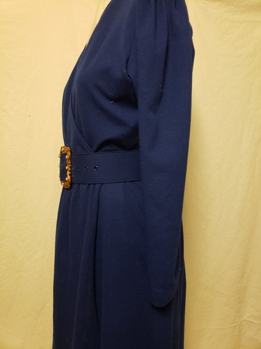 Vintage California Looks Belted Dress Size 6P Navy Blue Mock Wrap Bodice - Picture 7 of 10