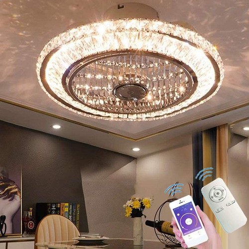 Ceiling Fan with Lamp, Crystal Ceiling Fan with LED Light, 72W Modern LED