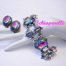 BRACCIALE E ORECCHINI ELSA SCHIAPARELLI anni 50 audaci vitrail ANGURIA strass