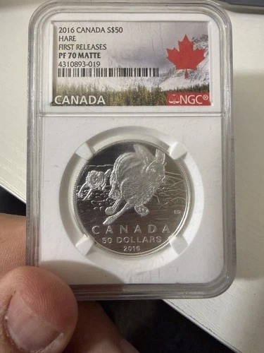 NGC PF70 2016 CANADA FIFTY DOLLAR THE HARE" COMMEMORATIVE .9999 SILVER COIN