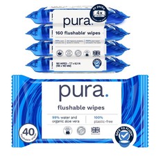 Pura XL Flushable Adult Wipes Unscented 4 Pack of 40  Sensitive Skin, Aloe
