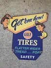 VINTAGE 1950'S GULF TIRES PORCELAIN SIGN 12" X 12"