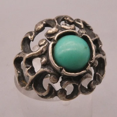 Ring Silber 835 wunderschön floral verzierter alter Trachtenring mit Türkis - Bild 1 von 4