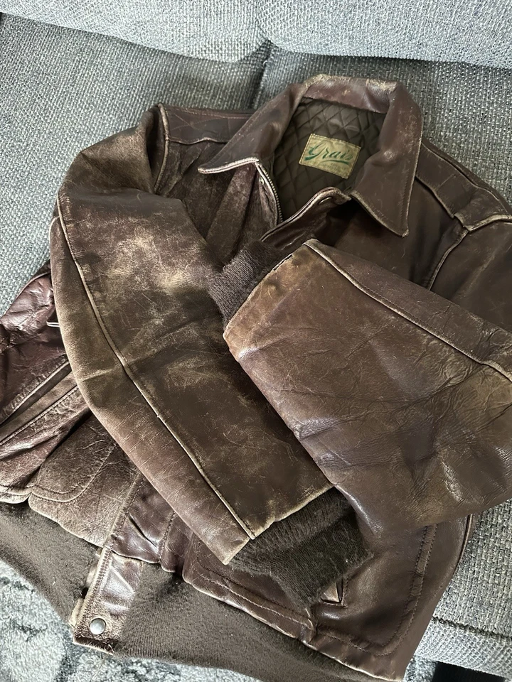 JAQUETA DE COURO MASCULINA VINTAGE COURO DE CAVALO CINZA tamanho 46 - Imagem 3 de 4