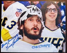 Yvon Barrette Signed Charlestown Chiefs Slap Shot Hockey 8x10 Denis Lemieux #1