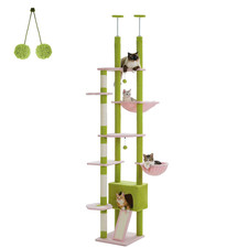 Adjustable 230-252Cm Cat Tree, Floor to Ceiling Cat Condo, Hanging Ball,5 Scratc