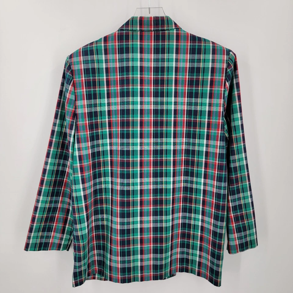 Terno calça xadrez feminino Alfred Dunner 10 bolsos de cintura elástica verde azul vintage - Imagem 4 de 4