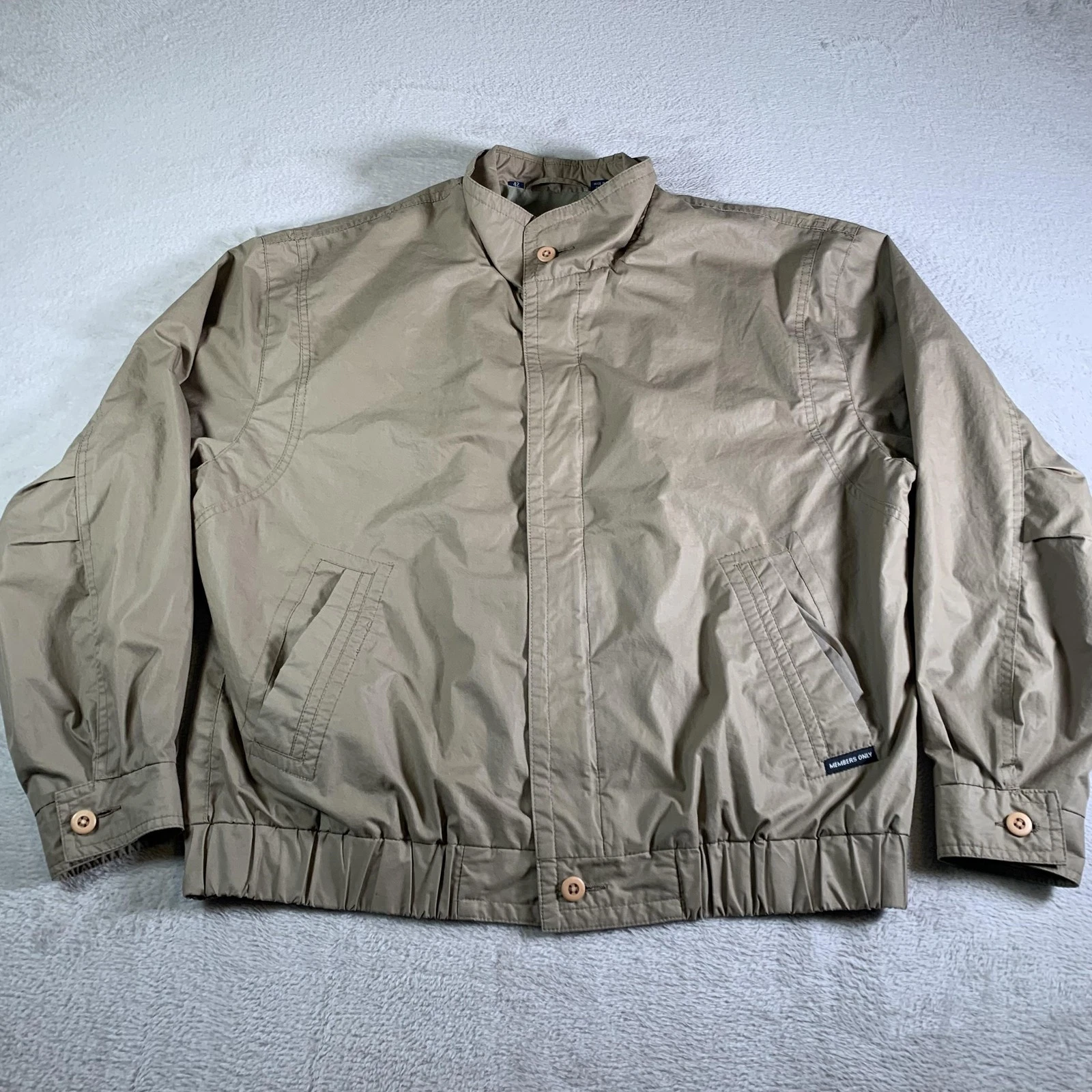 Members Only Club House Jacket Mens 42 Beige Lightweight Windbreaker Bomber