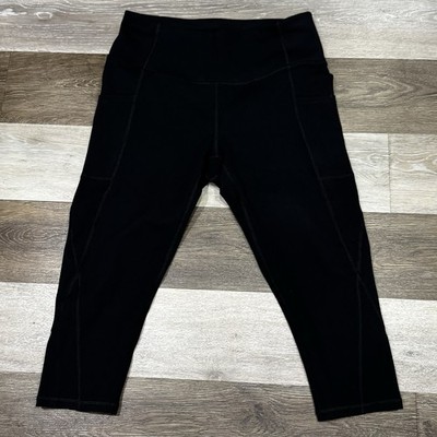 NWT! HealthYoga Capri Leggings Women's Sz Large Yoga Pants Black Side Pockets