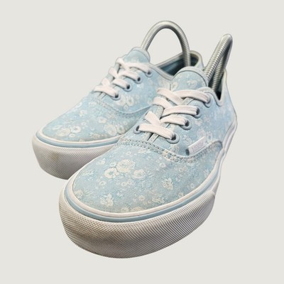 Vans Authentic Platform Floral Tonal Blue Canvas Sneakers Womens 7 | Mens 5.5