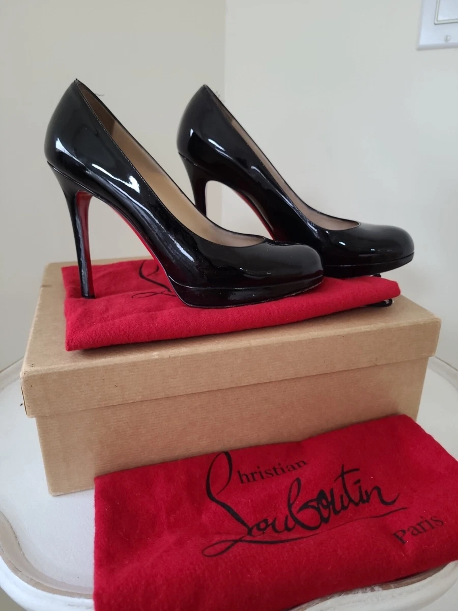 Christian Louboutin Glossy Black Patent Leather Simple Pump 120 Calf, 35.5