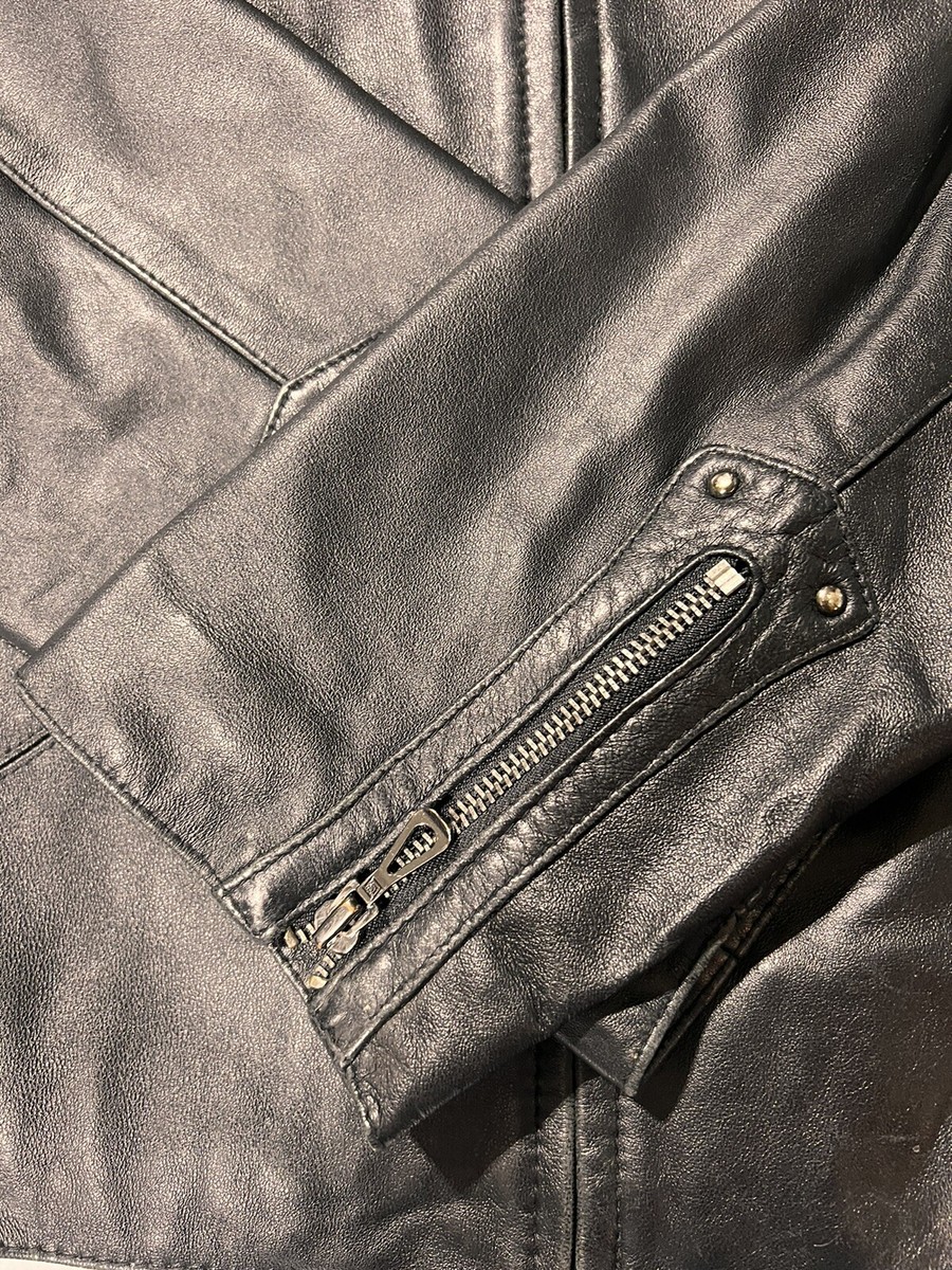 LW Men's Leather Jacket Motorcycle Black Full Zipper Pocket Size