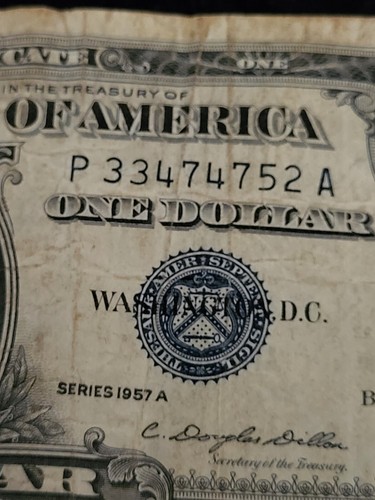 SELTEN $ 1 Dollarschein Silber Zertifikat Serie 1957 Ein BLAUES SIEGEL - Bild 4 von 10