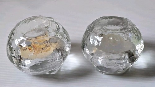 Kosta Boda Crystal SNOWBALL Votive Tea Light Candle Holder Sweden Set Of 2 - Picture 4 of 6