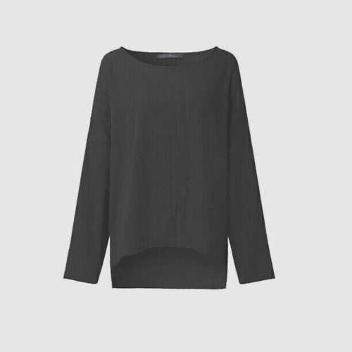 Zanzea Women's Vintage Style Crew Irregular Hem Cotton Top, Black, 3X - Picture 2 of 4